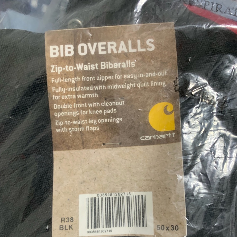 Carhartt quilt lined,zip to waist bib overalls